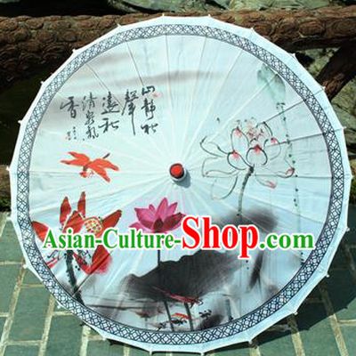 Handmade Chinese Classical Dance Printing Lotus White Paper Umbrella Traditional Cosplay Decoration Umbrellas