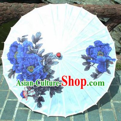 Handmade Chinese Classical Dance Printing Blue Peony Paper Umbrella Traditional Cosplay Decoration Umbrellas