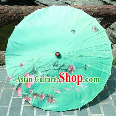 Handmade Chinese Classical Dance Printing Flower Green Paper Umbrella Traditional Cosplay Decoration Umbrellas