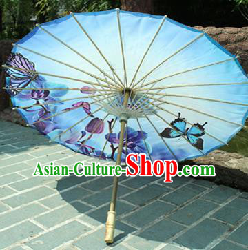 Handmade Chinese Classical Dance Printing Butterfly Blue Paper Umbrella Traditional Cosplay Decoration Umbrellas Handmade Chinese Classical Dance Printing Butterfly Blue Paper Umbrella Traditional Cosplay Decoration Umbrellas