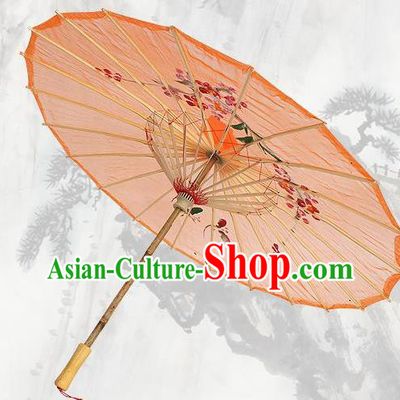 Handmade Chinese Classical Dance Printing Plum Orange Silk Umbrella Traditional Cosplay Decoration Umbrellas