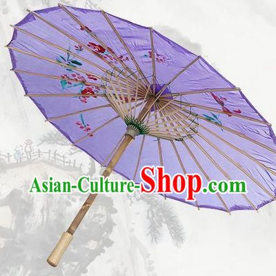 Handmade Chinese Classical Dance Printing Plum Deep Purple Silk Umbrella Traditional Cosplay Decoration Umbrellas