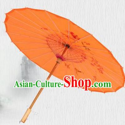 Handmade Chinese Printing Flowers Butterfly Orange Silk Umbrella Traditional Classical Dance Decoration Umbrellas