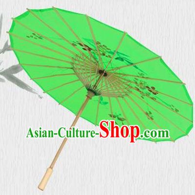 Handmade Chinese Printing Flowers Butterfly Green Silk Umbrella Traditional Classical Dance Decoration Umbrellas