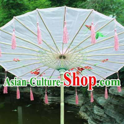 Handmade Chinese Printing Flowers Pink Tassel Silk Umbrella Traditional Classical Dance Decoration Umbrellas