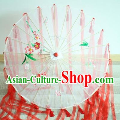 Handmade Chinese Red Ribbon Silk Umbrella Traditional Classical Dance Decoration Umbrellas