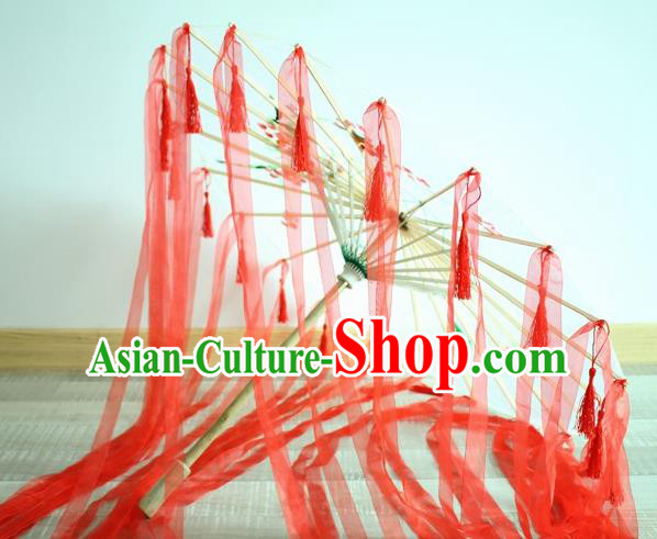 Handmade Chinese Red Ribbon Silk Umbrella Traditional Classical Dance Decoration Umbrellas Handmade Chinese Red Ribbon Silk Umbrella Traditional Classical Dance Decoration Umbrellas