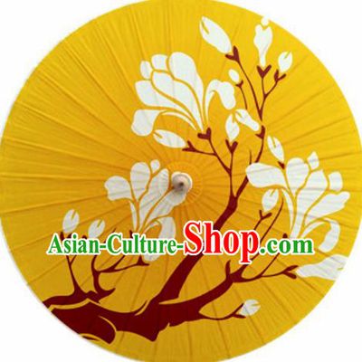 Chinese Classical Dance Handmade Printing Magnolia Yellow Paper Umbrella Traditional Decoration Umbrellas