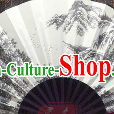 Chinese Handmade Painting Landscape Silk Fans Traditional Decoration Folding Fan