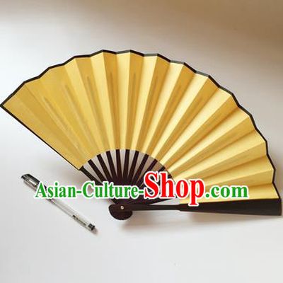 Chinese Handmade Yellow Silk Fans Accordion Fan Traditional Decoration Folding Fan