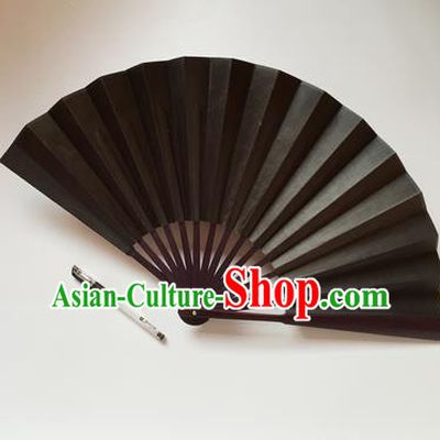Chinese Handmade Black Silk Fans Accordion Fan Traditional Decoration Folding Fan