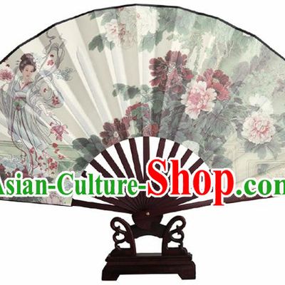 Chinese Handmade Painting Peony Goddess Fans Accordion Fan Traditional Decoration Folding Fan