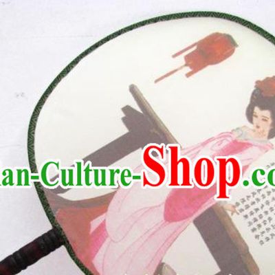 Handmade Chinese Classical Painting Lady Yang Silk Round Fan Traditional Hanfu Palace Fans