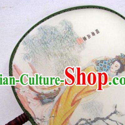 Handmade Chinese Classical Painting Lady Zhaojun Silk Round Fan Traditional Hanfu Palace Fans