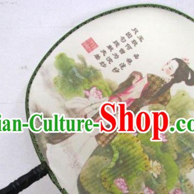 Handmade Chinese Classical Painting Lady Xi Shi Silk Round Fan Traditional Hanfu Palace Fans