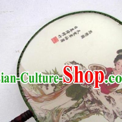 Handmade Chinese Classical Painting Beauty Silk Round Fan Traditional Hanfu Palace Fans