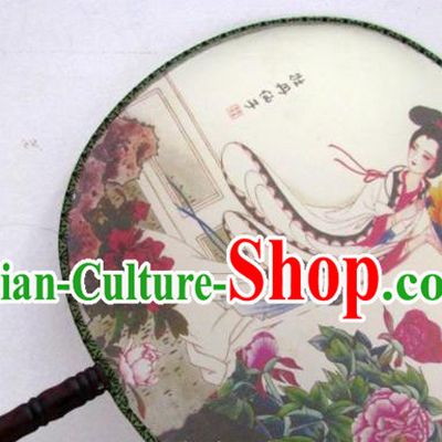 Handmade Chinese Classical Painting Peony Fairy Silk Round Fan Traditional Hanfu Palace Fans