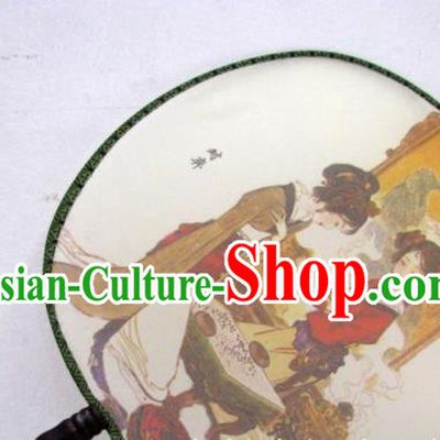 Handmade Chinese Classical Painting Play Chess Silk Round Fan Traditional Hanfu Palace Fans