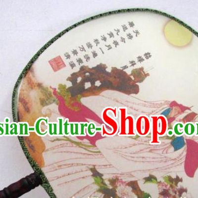 Handmade Chinese Classical Painting Lady Diau Charn Silk Round Fan Traditional Hanfu Palace Fans