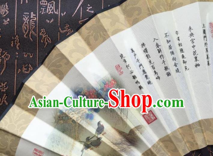 Chinese Handmade Painting Gathering Lotus Seeds Fans Accordion Fan Traditional Decoration Folding Fan