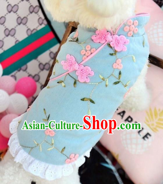 Traditional Asian Chinese Embroidered Winter Dog Blue Costumes for New Year Traditional Asian Chinese Embroidered Winter Dog Blue Costumes for New Year