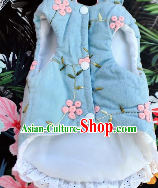 Traditional Asian Chinese Embroidered Winter Dog Blue Costumes for New Year Traditional Asian Chinese Embroidered Winter Dog Blue Costumes for New Year