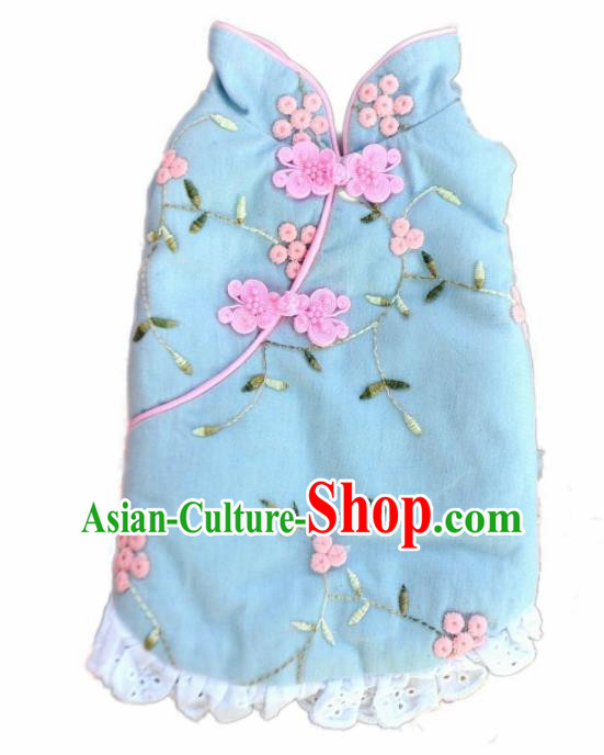 Traditional Asian Chinese Embroidered Winter Dog Blue Costumes for New Year Traditional Asian Chinese Embroidered Winter Dog Blue Costumes for New Year