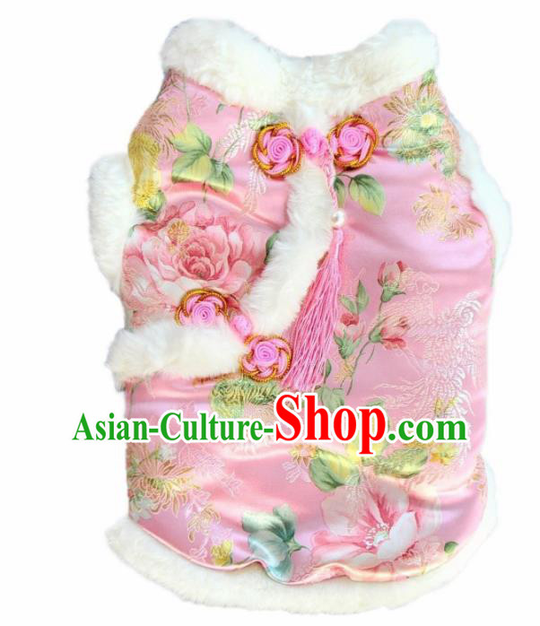 Traditional Asian Chinese Winter Dog Pink Brocade Costumes for New Year Traditional Asian Chinese Winter Dog Pink Brocade Costumes for New Year