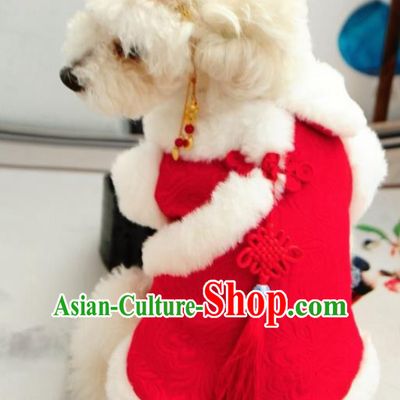 Traditional Asian Chinese Pets Clothing Winter Dog Red Costumes for New Year
