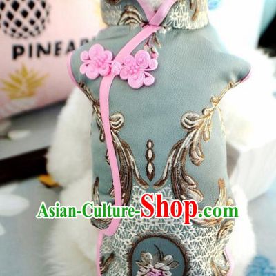 Traditional Asian Chinese Pets Clothing Dog Winter Blue Costumes for New Year