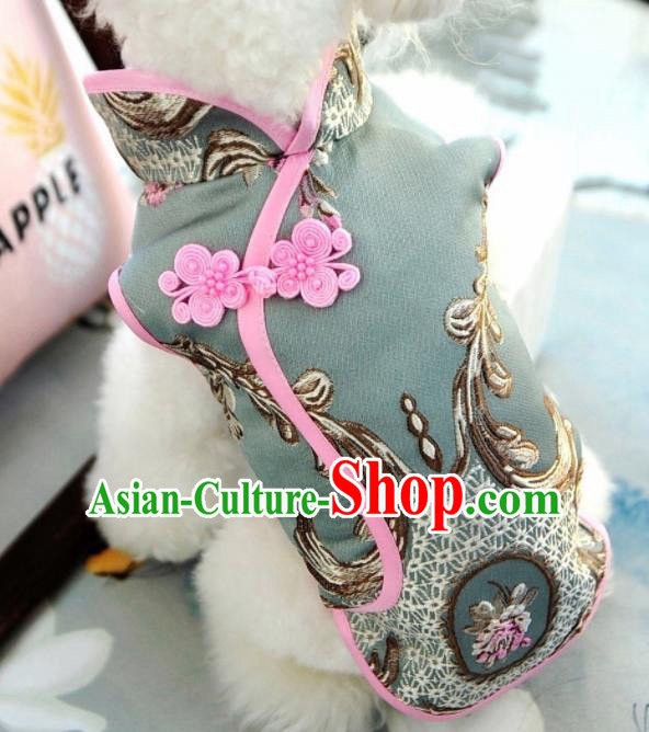 Traditional Asian Chinese Pets Clothing Dog Winter Blue Costumes for New Year Traditional Asian Chinese Pets Clothing Dog Winter Blue Costumes for New Year
