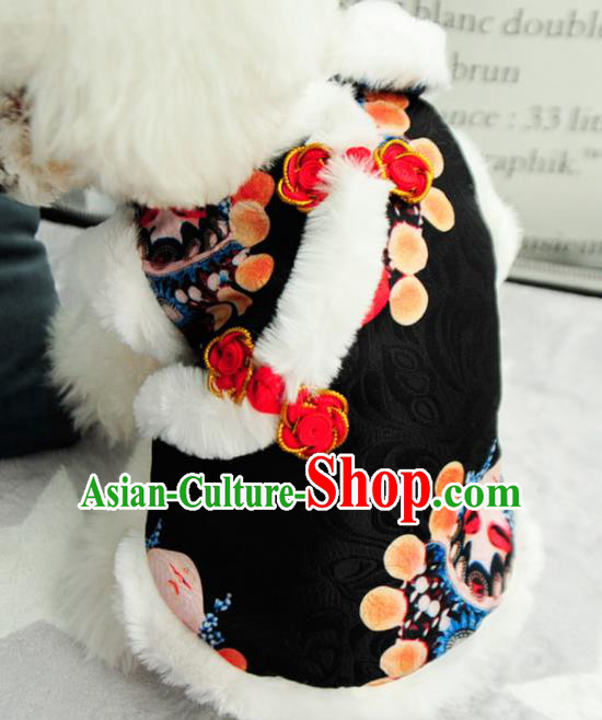 Traditional Asian Chinese Pets Clothing Dog Winter Brushed Black Costumes for New Year