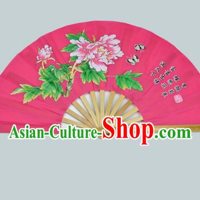 Chinese Handmade Printing Peony Rosy Kung Fu Fans Accordion Fan Traditional Decoration Folding Fan