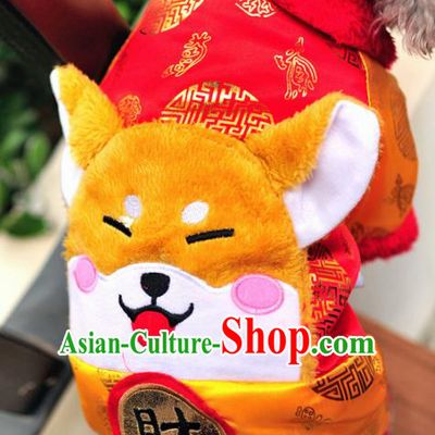 Traditional Asian Chinese Pets Clothing Dog Winter Yellow Costumes for New Year