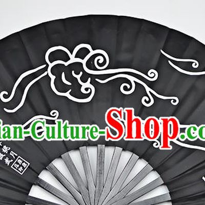 Chinese Handmade Printing Auspicious Clouds Black Kung Fu Fans Accordion Fan Traditional Decoration Folding Fan