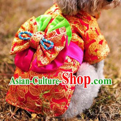 Traditional Asian Chinese Pets Clothing Dog Winter Red Costumes for New Year
