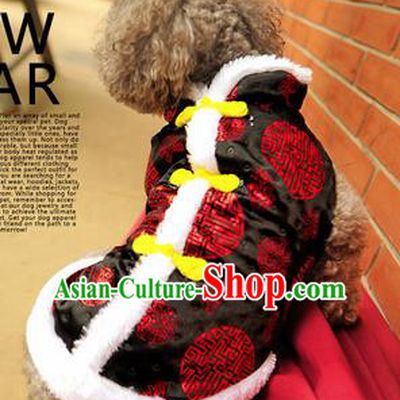 Traditional Asian Chinese Pets Clothing Dog Winter Black Brocade Costumes for New Year