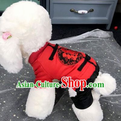 Traditional Asian Chinese Pets Winter Clothing Dog Red Costumes for New Year