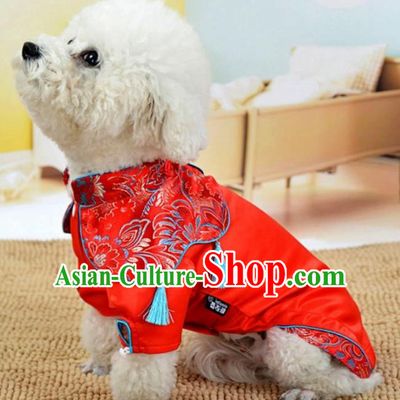 Traditional Asian Chinese Pets Winter Clothing Dog Red Satin Costumes for New Year Spring Festival