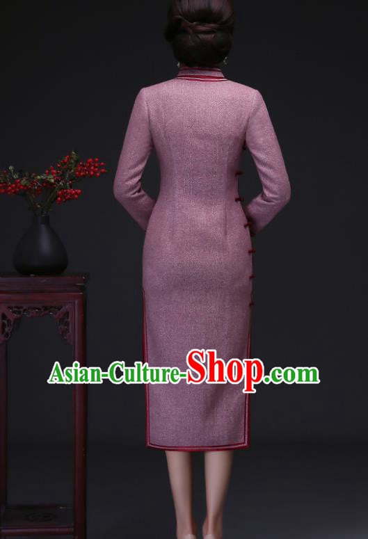 Traditional Chinese Lilac Woolen Cheongsam Mother Tang Suit Qipao Dress for Women Traditional Chinese Lilac Woolen Cheongsam Mother Tang Suit Qipao Dress for Women
