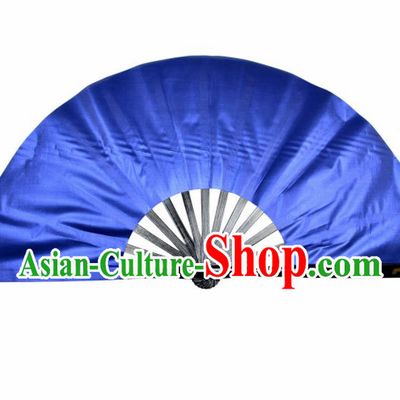 Chinese Handmade Martial Arts Royalblue Silk Fans Accordion Fan Traditional Kung Fu Folding Fan