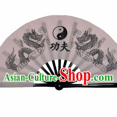 Chinese Handmade Martial Arts Printing Dragons White Silk Fans Accordion Fan Traditional Kung Fu Folding Fan