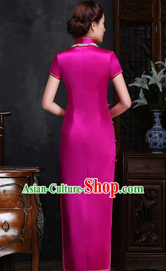 Traditional Chinese Embroidered Rosy Silk Cheongsam Mother Tang Suit Qipao Dress for Women Traditional Chinese Embroidered Rosy Silk Cheongsam Mother Tang Suit Qipao Dress for Women