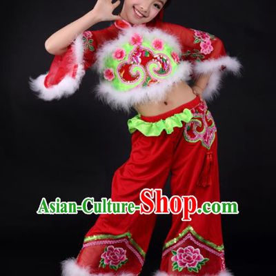 Traditional Chinese Folk Dance Red Clothing Yangko Dance Stage Show Costume for Kids