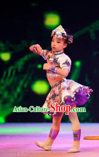 Traditional Chinese Child Yi Nationality Short Skirt Ethnic Minority Folk Dance Costume for Kids Traditional Chinese Child Yi Nationality Short Skirt Ethnic Minority Folk Dance Costume for Kids