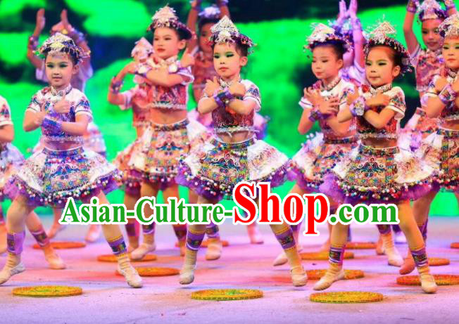 Traditional Chinese Child Yi Nationality Short Skirt Ethnic Minority Folk Dance Costume for Kids Traditional Chinese Child Yi Nationality Short Skirt Ethnic Minority Folk Dance Costume for Kids