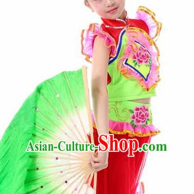 Traditional Chinese Folk Dance Fan Dance Red Clothing Yangko Dance Stage Show Costume for Kids