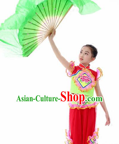 Traditional Chinese Folk Dance Fan Dance Red Clothing Yangko Dance Stage Show Costume for Kids