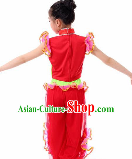 Traditional Chinese Folk Dance Fan Dance Red Clothing Yangko Dance Stage Show Costume for Kids