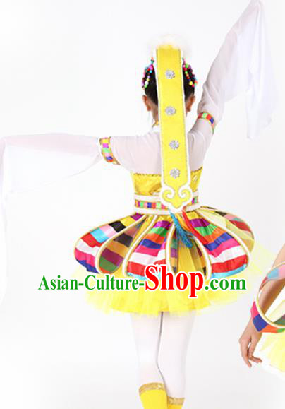 Traditional Chinese Child Tibetan Nationality Yellow Dress Ethnic Minority Folk Dance Costume for Kids Traditional Chinese Child Tibetan Nationality Yellow Dress Ethnic Minority Folk Dance Costume for Kids